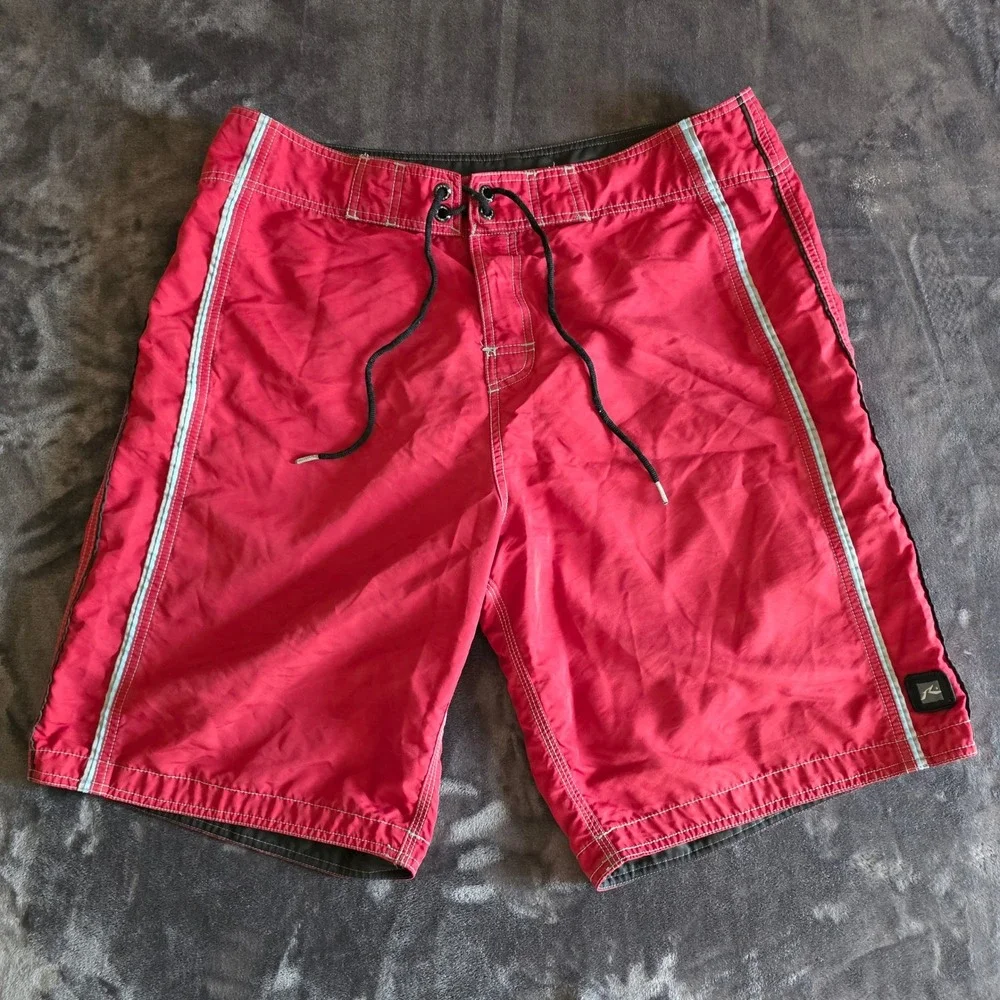 Rusty Mens Red Y2K Vintage Board Shorts Surf Trunks Size 34